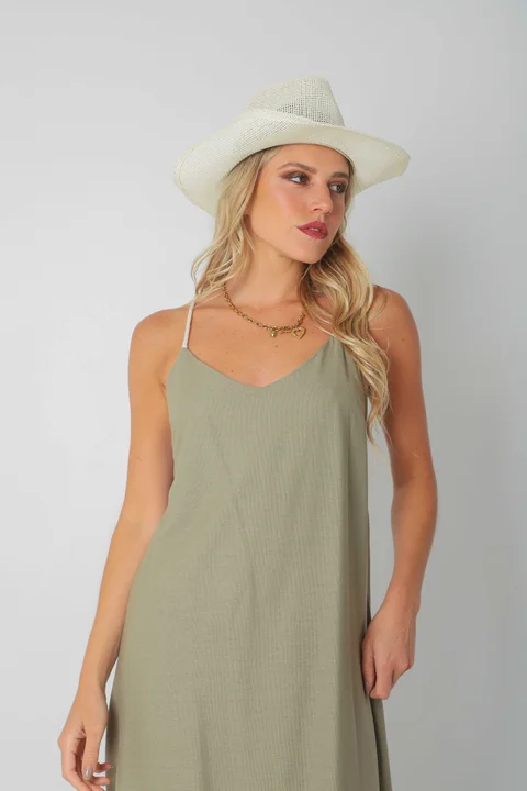 Vestido SARIS Lino Con Cordon y Tajo GU2524