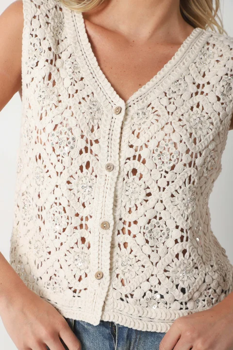 Chaleco Crochet ANAIS c/ mini lentejuelas GU3010