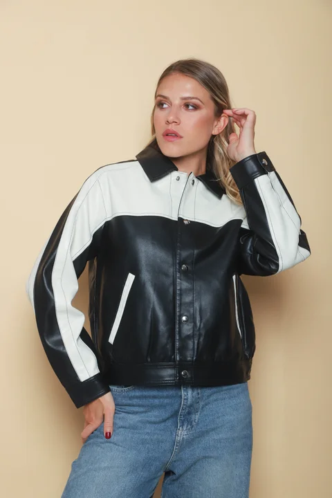 Campera California Black Ecocuero Combinada GUK2042