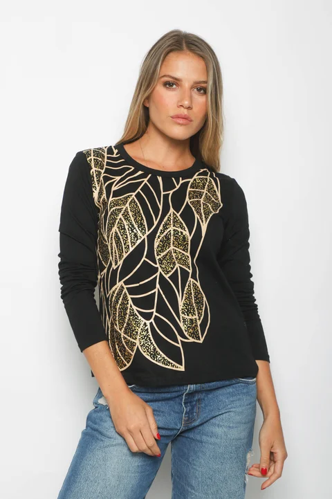 Remera HOJAS con Strass GU70047