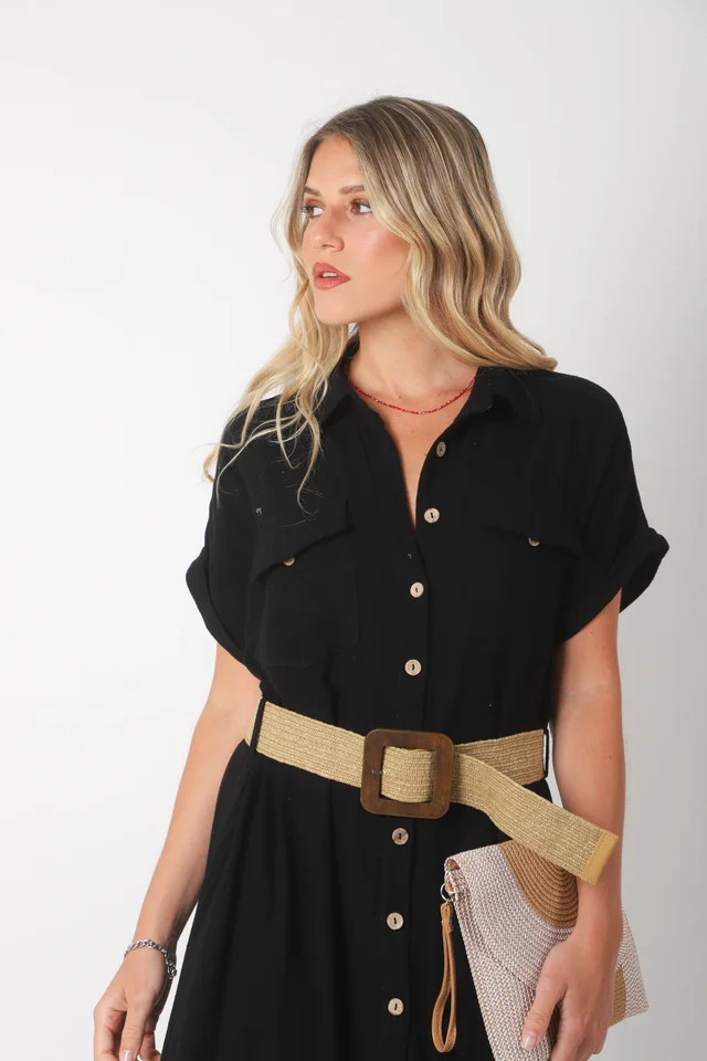 Vestido KAVALI Camisero Lino c/ Cinto GU0548