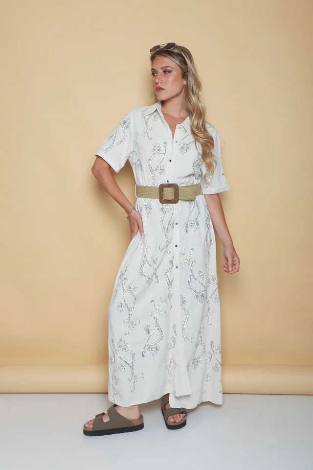 Vestido LAVIN Camisero de Lino Bordado GU0539