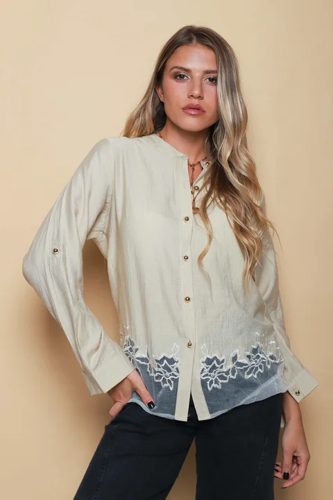 Camisa VINAR Cuello Mao Bordada con Tul GU0336