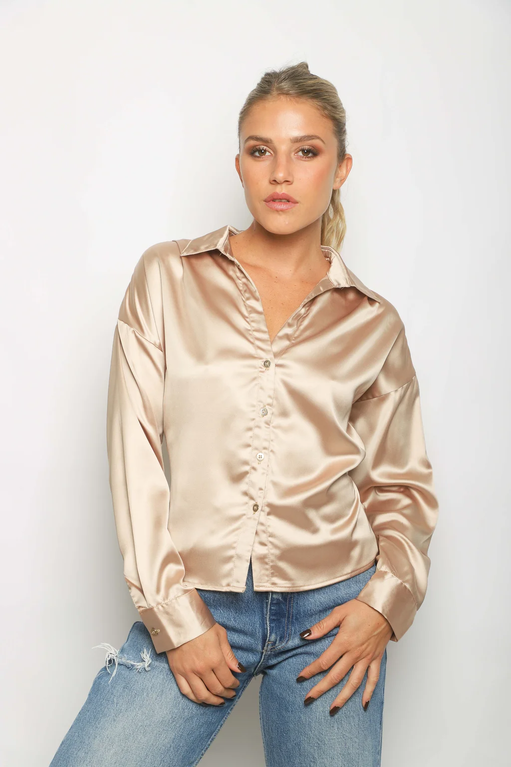 Camisa ZELENI Saten c/ Tiras para atar Atras GUK70282
