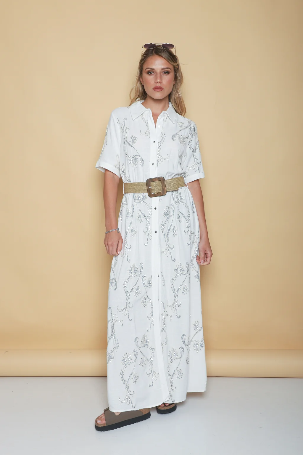Vestido LAVIN Camisero de Lino Bordado GU0539