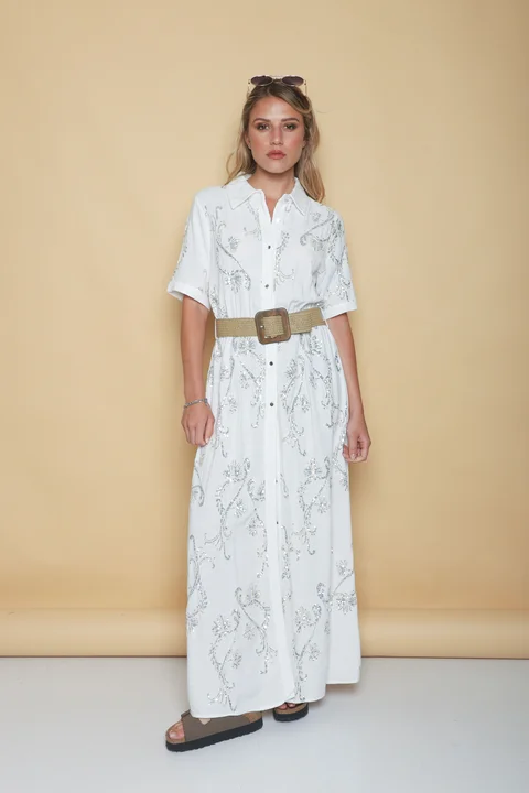 Vestido LAVIN Camisero de Lino Bordado GU0539