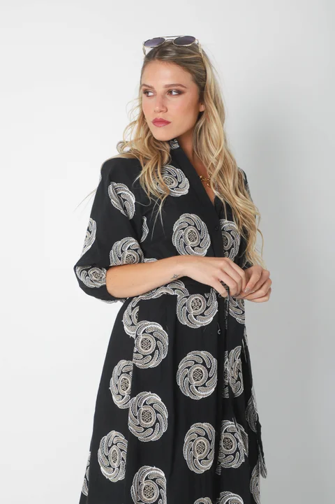 Vestido KOSAMUI Camisero de LINO Bordado GU250108