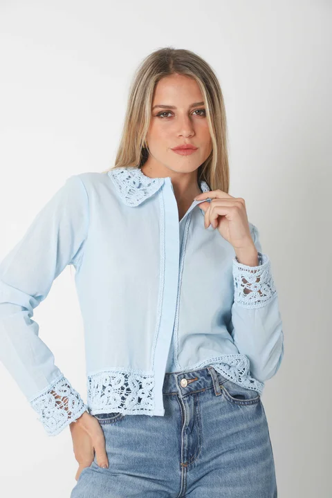 Camisa FARREL Corta de LINO con Crochet GUK70113