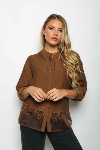 Camisa VINAR Cuello Mao Bordada con Tul GU0336 - Vista 1