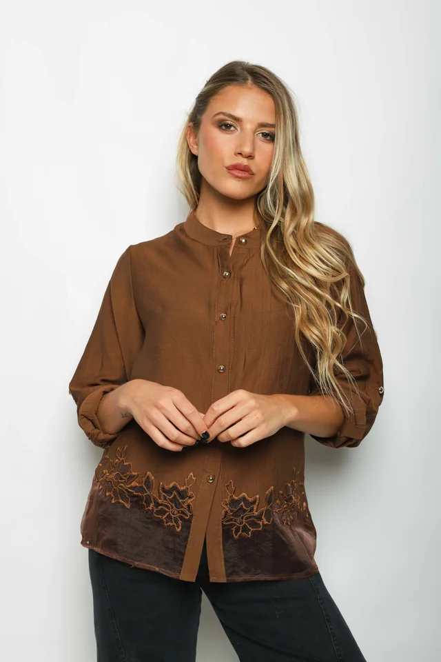 Camisa VINAR Cuello Mao Bordada con Tul GU0336