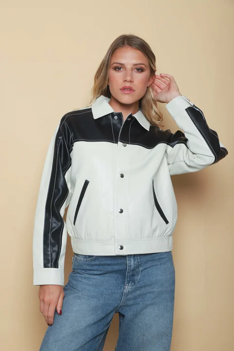 Campera California White Ecocuero Combinada GUK2042