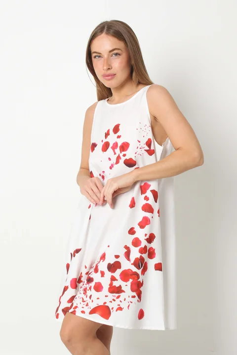 Vestido Menorca Petalos Rojos c/ Bolsillos GU249