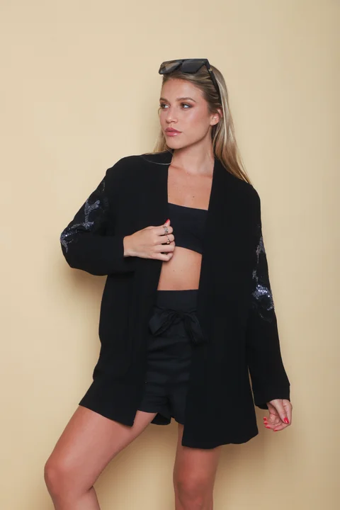 Kimono KEANE Lino Grueso Bordado c/ Lentejuelas GU94666