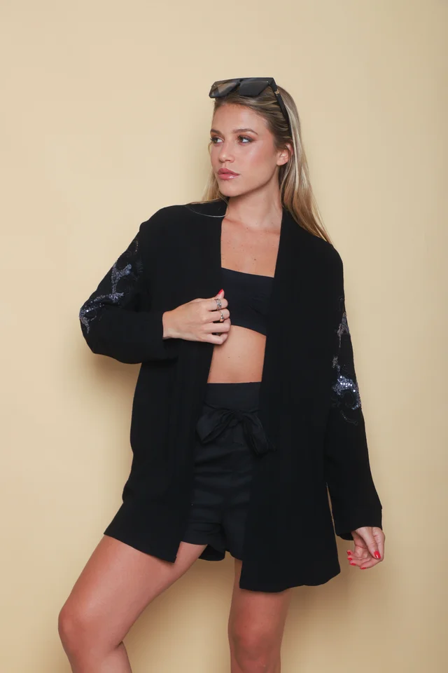 Kimono KEANE Lino Grueso Bordado c/ Lentejuelas GU94666