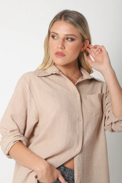 Camisa MARQUESA LARGA  de Lino con Fantasia y Bolsillo 