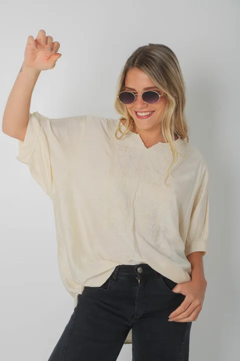 Blusa GANHA de Lino c/Bordado GU0326
