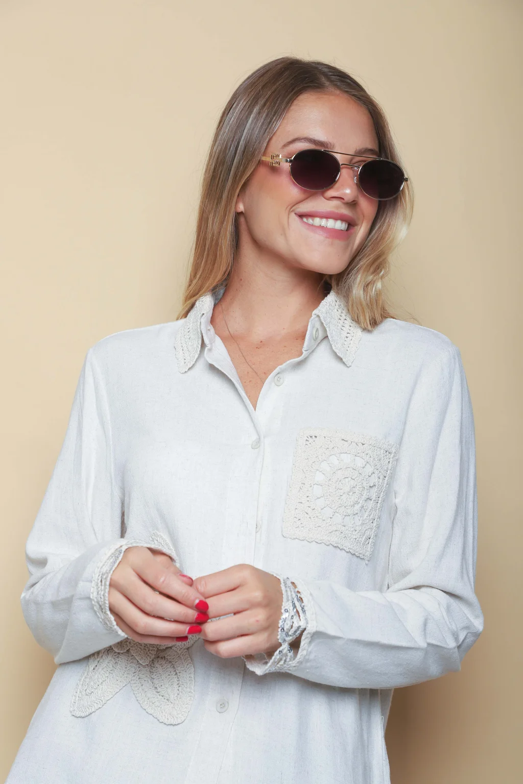 Camisa BIELA LINO c/Crochet GU250116