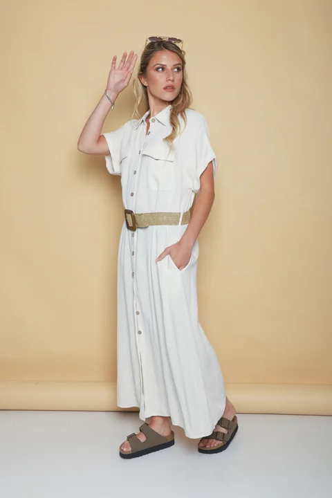 Vestido KAVALI Camisero Lino c/ Cinto GU0548