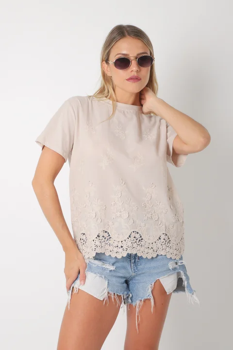 Blusa RECIFE  bordada con puntilla GU5166