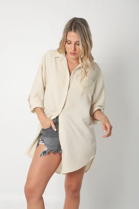 Camisa MARQUESA LARGA  de Lino con Fantasia y Bolsillo 