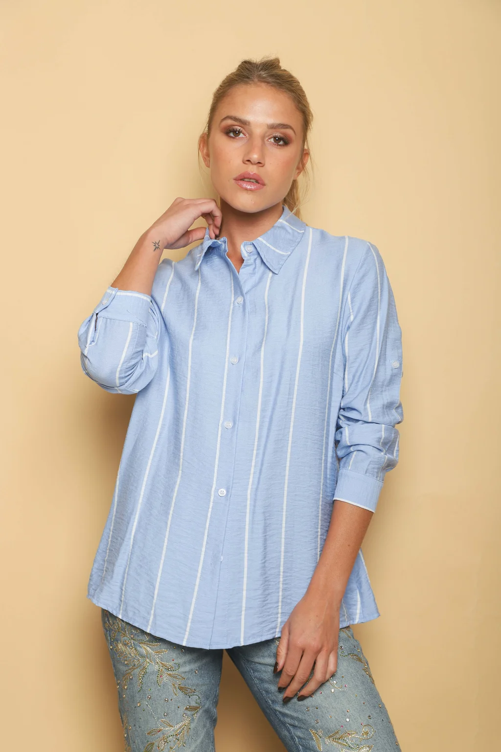 Camisa Freda Crepe Raya Intercalada