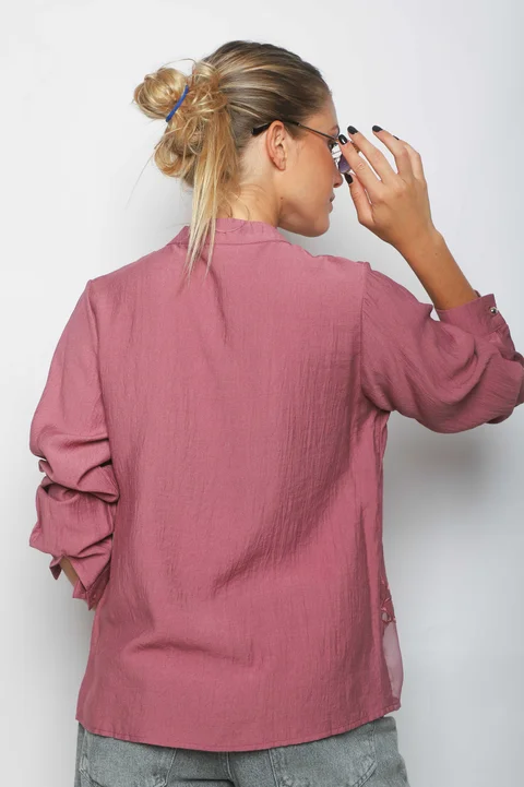 Camisa VINAR Cuello Mao Bordada con Tul GU0336