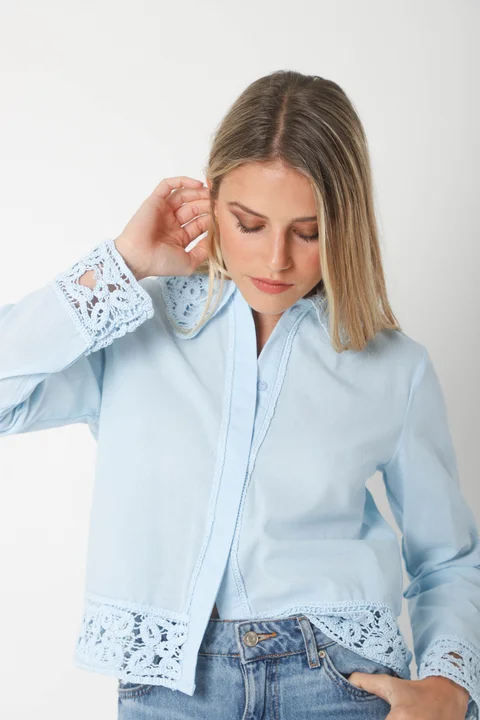 Camisa FARREL Corta de LINO con Crochet GUK70113