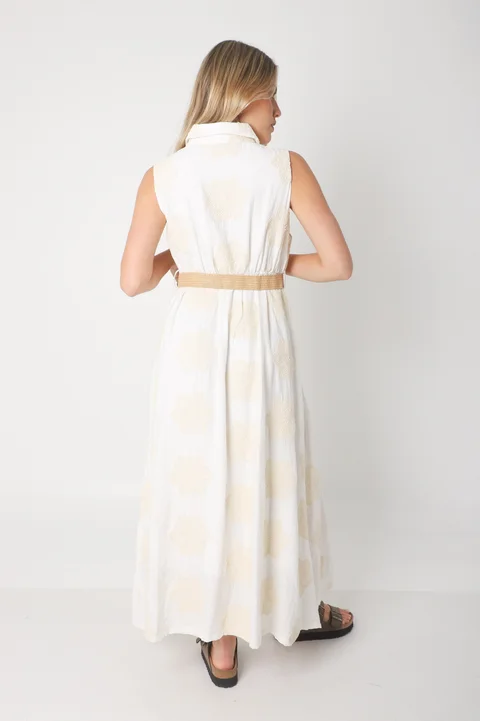 Vestido LOOK Camisero de LINO Bordado Con Cinto GU250114