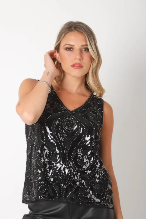 Musculosa CRYSTAL BLACK C/ Lentejuelas GU9865