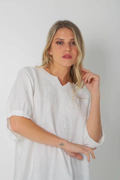 Blusa GANHA de Lino c/Bordado GU0326