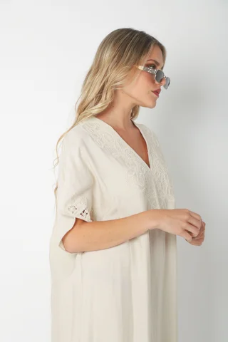 Vestido Tunica PARU de Lino Bordado GU2527 - Vista 4