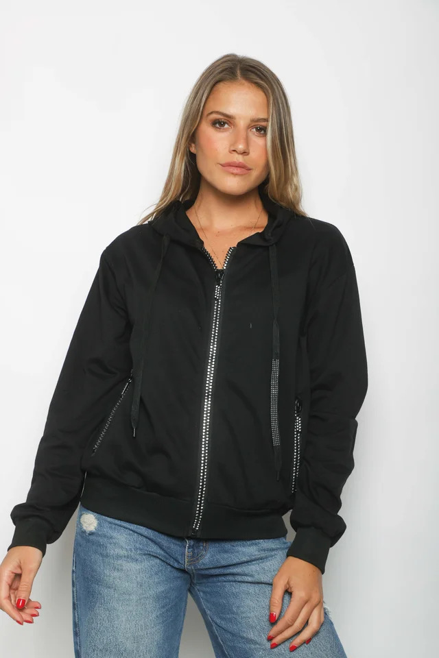 Campera Siena Black Algodon con Cierres con Brillos GUK166