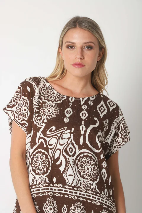 Blusa Lino Amplia Chenay Morroco c/ Strass  GU6130N