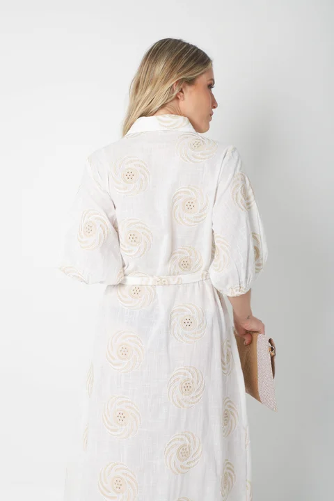 Vestido KOSAMUI Camisero de LINO Bordado GU250108