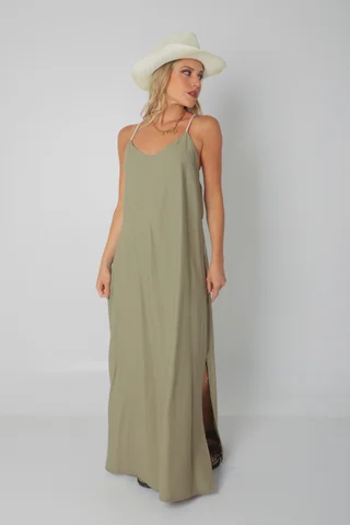 Vestido SARIS Lino Con Cordon y Tajo GU2524 - Vista 3