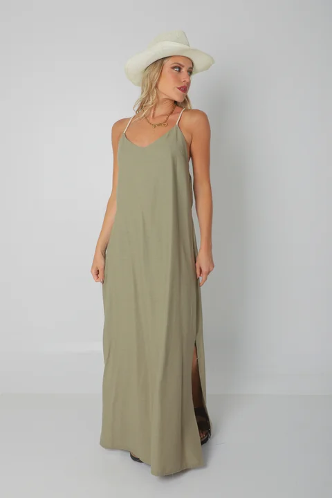 Vestido SARIS Lino Con Cordon y Tajo GU2524