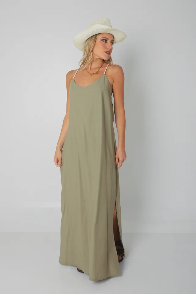 Vestido SARIS Lino Con Cordon y Tajo GU2524