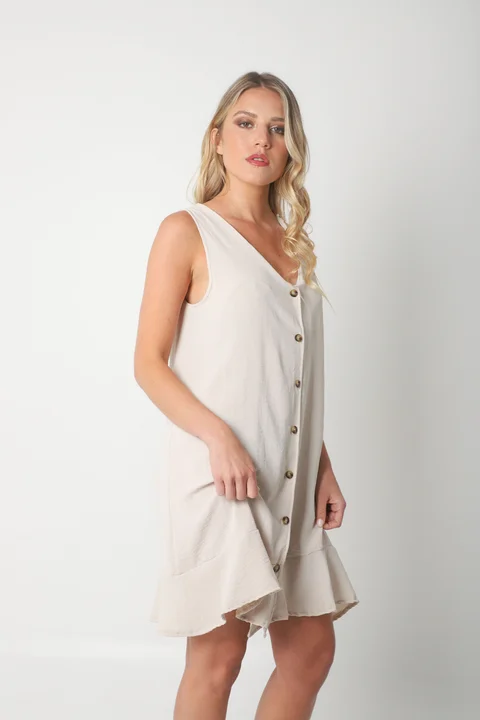 Vestido Gales Abotanado Creppe