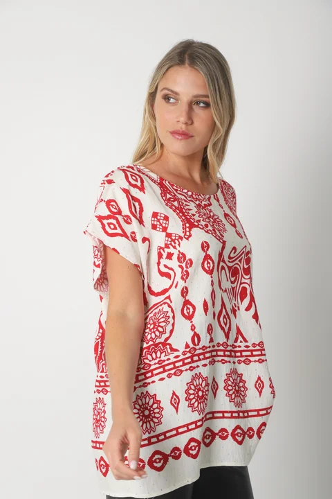 Blusa Lino Amplia Chenay Morroco c/ Strass  GU6130N