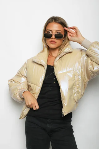 Campera Puffer Beige Metalizada Velvet GUK2039 - Vista 6