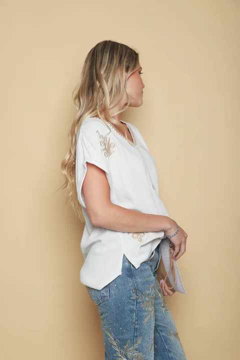 Blusa CATALUÑA Bordada de Lino GU0532