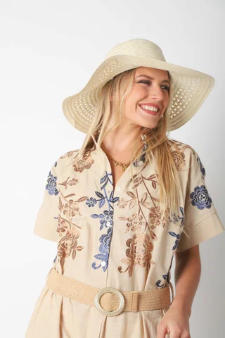 Vestido Camisero VONDO Lino Bordado y Cinto GU42 - Vista 3