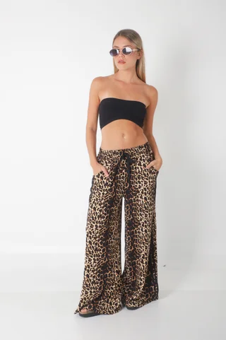 Pantalon Leopard Print Modal con Tiras - Vista 3