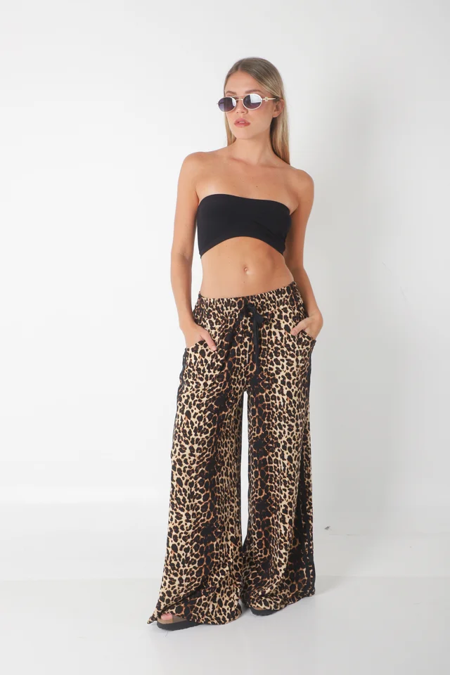 Pantalon Leopard Print Modal con Tiras