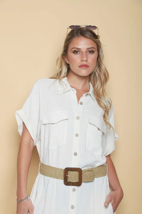 Vestido KAVALI Camisero Lino c/ Cinto GU0548