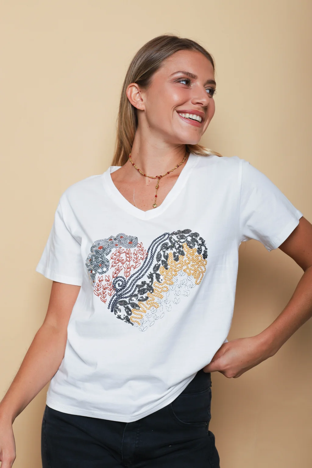 Remera LOVE YOU CORAZON Lentejuelas GUJ5211