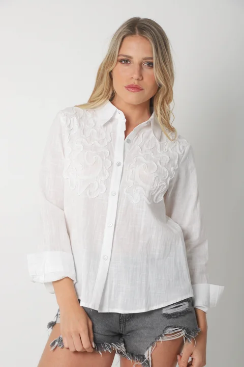 Camisa SARA Lino c/ Botones Strass GUK70144