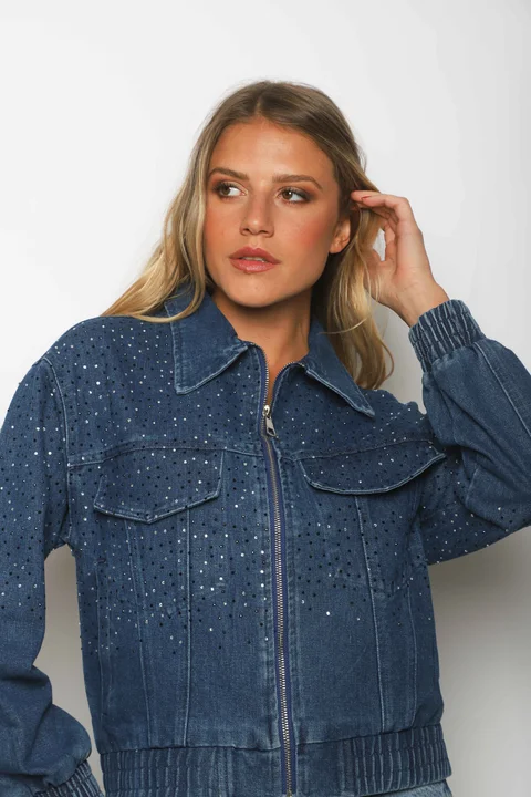 Campera Jean Vakz con Cierre y Strass GU70014