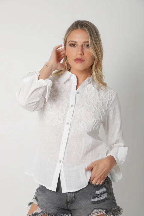 Camisa SARA Lino c/ Botones Strass GUK70144