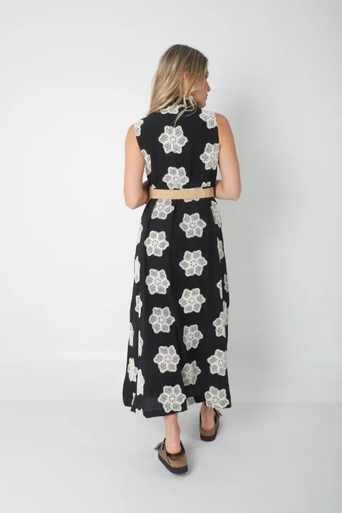 Vestido LOOK Camisero de LINO Bordado Con Cinto GU250114